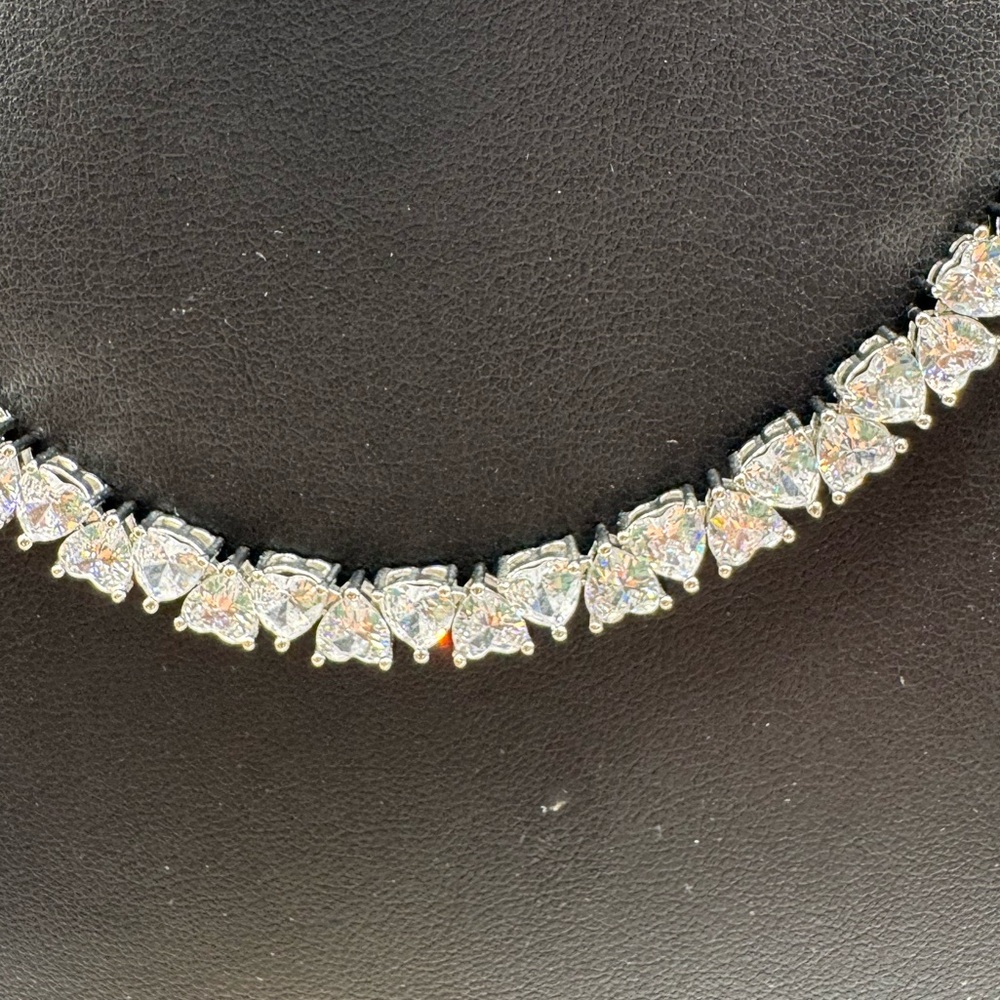 14k Heart Tennis Necklace - Picture 7 of 13